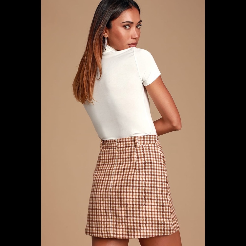 NWT SADIE & SAGE Sycamore Brown Plaid Mini Skirt - Picture 10 of 11
